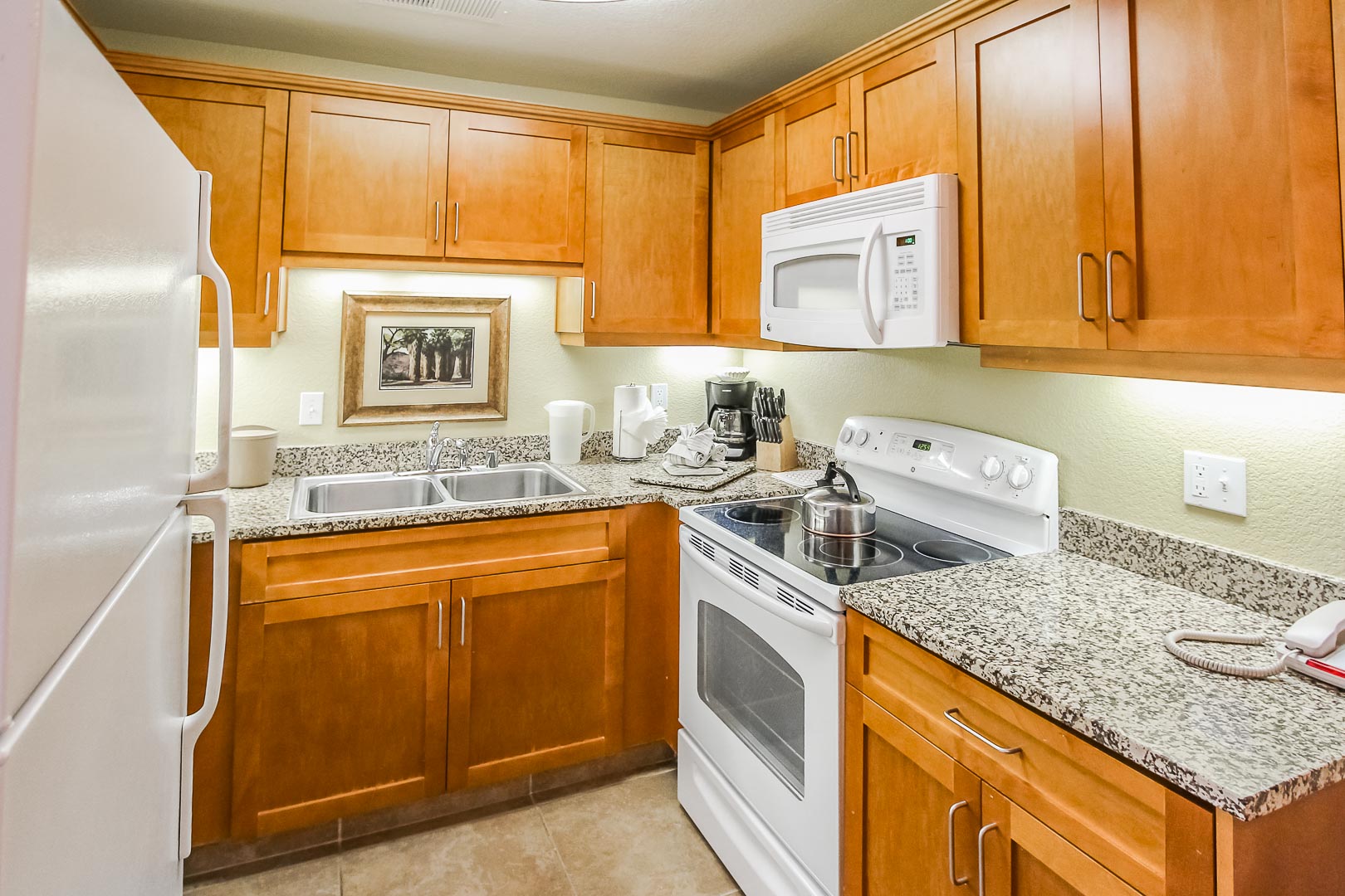 A fully equipped kitchen at VRI's Desert Vacation Villas in Palm Springs California.